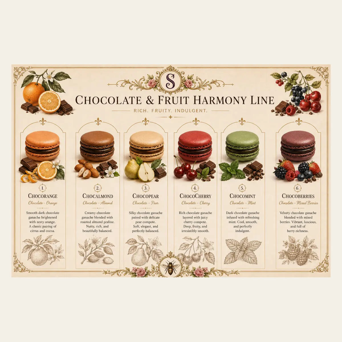 Chocolate & Fruit Harmony Line Macaron Box (6 Pieces)